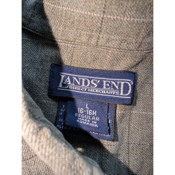 Lands End Mens L Green Plaid Button-Up Long Sleeve Shirt Thick - Picture 5 of 7